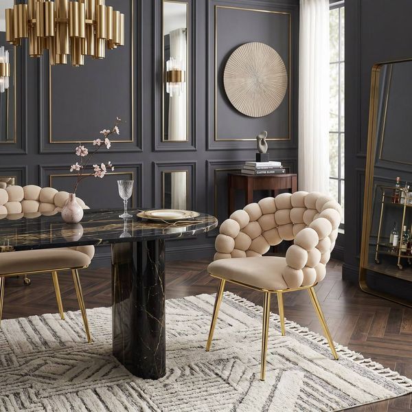 Стілець Bubble на золотих металевих ніжках, велюр, світло-бежевий bubble gold BK (beige)  фото